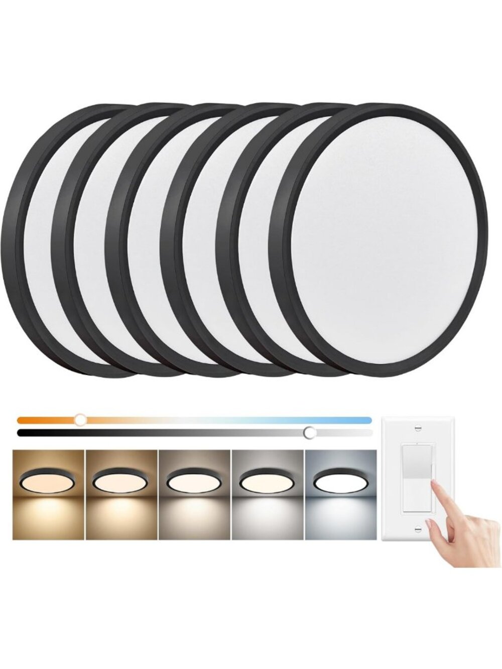 Dimmable 12" Black LED Flush Mount Ceiling Light, 24W, 2520LM, 5 Color Options